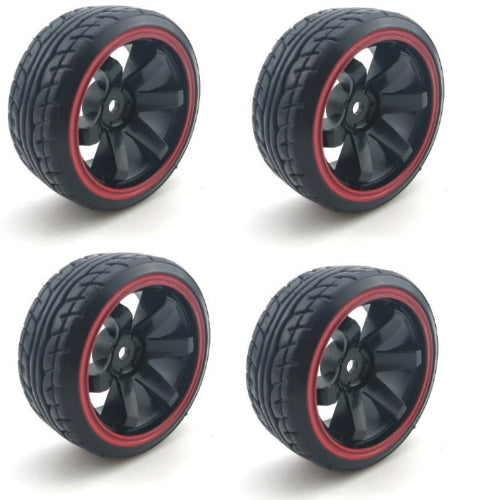 Powerhobby 1/10 Drift Car Mounted Tires / Wheels (4) Black / Red PY121