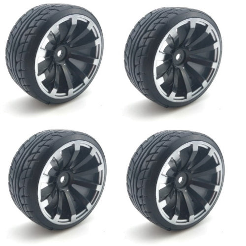 Powerhobby 1/10 Drift Car Mounted Tires / Wheels (4) Black / Silver PY123