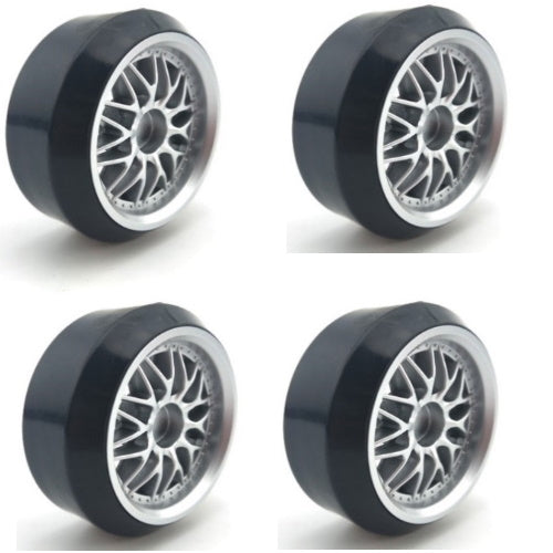 Powerhobby 1/10 Drift Car Slick Mounted Tires / Wheels (4) Silver PY153