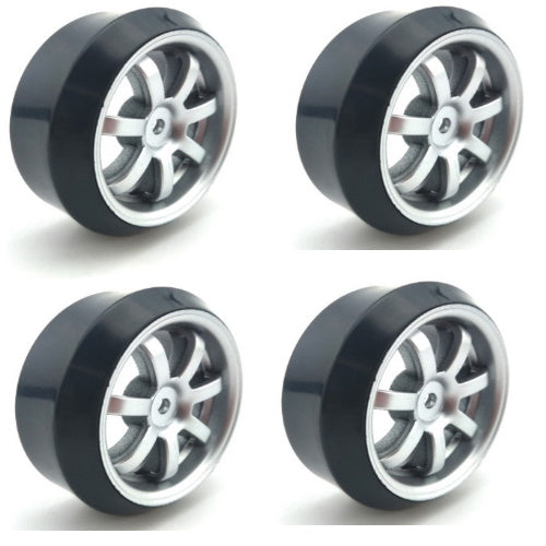 Powerhobby 1/10 Drift Car Slick Mounted Tires / Wheels (4) Silver PY154