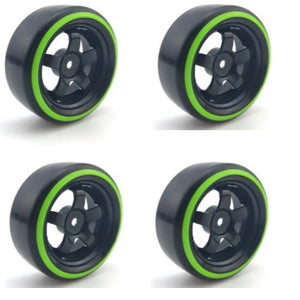 Powerhobby 1/10 Drift Car Slick Mounted Tires / Wheels (4) Green / Black PY165