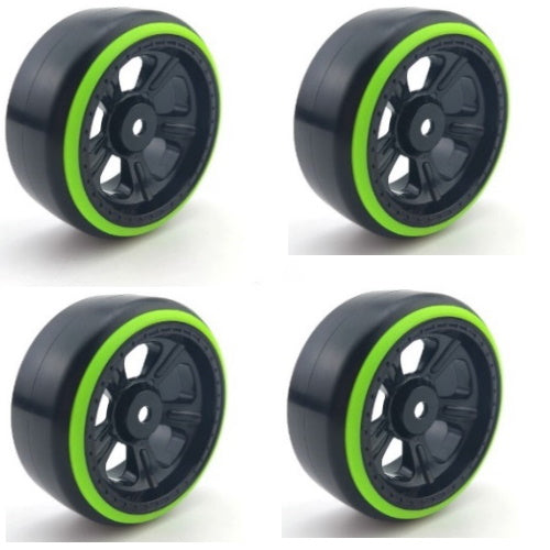 Powerhobby 1/10 Drift Car Slick Mounted Tires / Wheels (4) Green / Black PY169