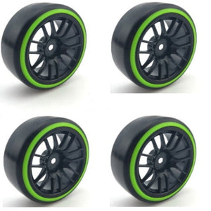Powerhobby 1/10 Drift Car Slick Mounted Tires / Wheels (4) Green / Black PY179