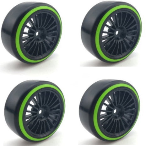Powerhobby 1/10 Drift Car Slick Mounted Tires / Wheels (4) Green / Black PY180