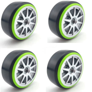 Powerhobby 1/10 Drift Car Slick Mounted Tires / Wheels (4) Green / Silver PY189