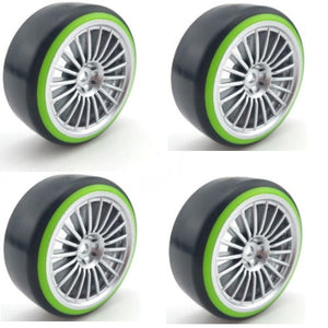 Powerhobby 1/10 Drift Car Slick Mounted Tires / Wheels (4) Green / Silver PY193