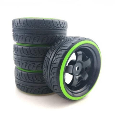 Powerhobby 1/10 Drift Car  Mounted Tires / Wheels (4) Green / Black PY452