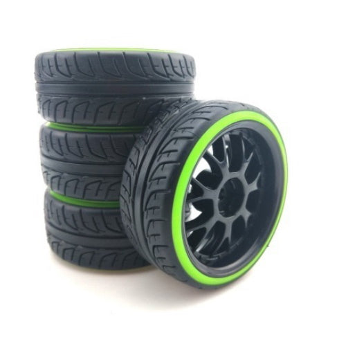 Powerhobby 1/10 Drift Car Mounted Tires / Wheels (4) Green / Black PY461