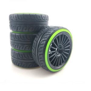 Powerhobby 1/10 Drift Car Mounted Tires / Wheels (4) Green / Black PY467
