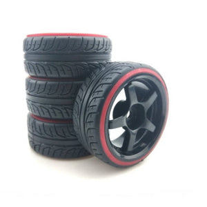 Powerhobby 1/10 Drift Car Mounted Tires / Wheels (4) Red / Black PY497