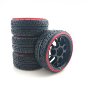 Powerhobby 1/10 Drift Car Mounted Tires / Wheels (4) Red / Black PY505