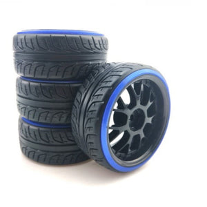 Powerhobby 1/10 Drift Car Mounted Tires / Wheels (4) Blue / Black PY563