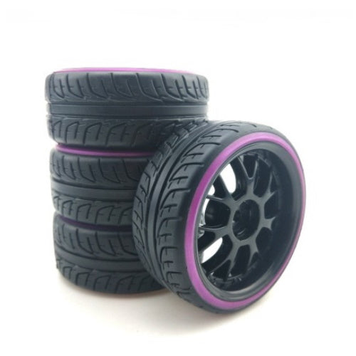 Powerhobby 1/10 Drift Car Mounted Tires / Wheels (4) Purple / Black PY585