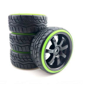 Powerhobby 1/10 Drift Car Mounted Tires / Wheels (4) Green / Black PY751