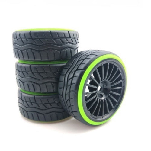 Powerhobby 1/10 Drift Car Mounted Tires / Wheels (4) Green / Black PY759