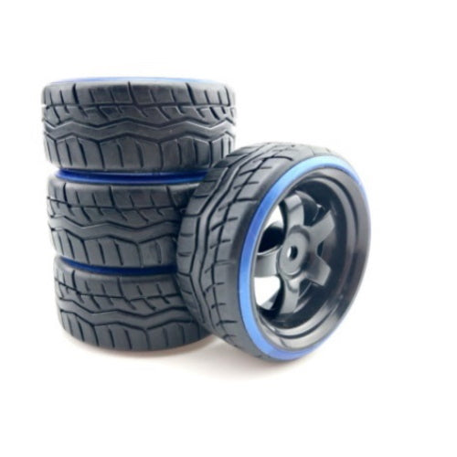 Powerhobby 1/10 Drift Car Mounted Tires / Wheels (4) Blue / Black PY846