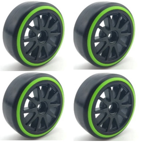 Powerhobby 1/10 Drift Car Mounted Tires / Wheels (4) Green / Black PY176