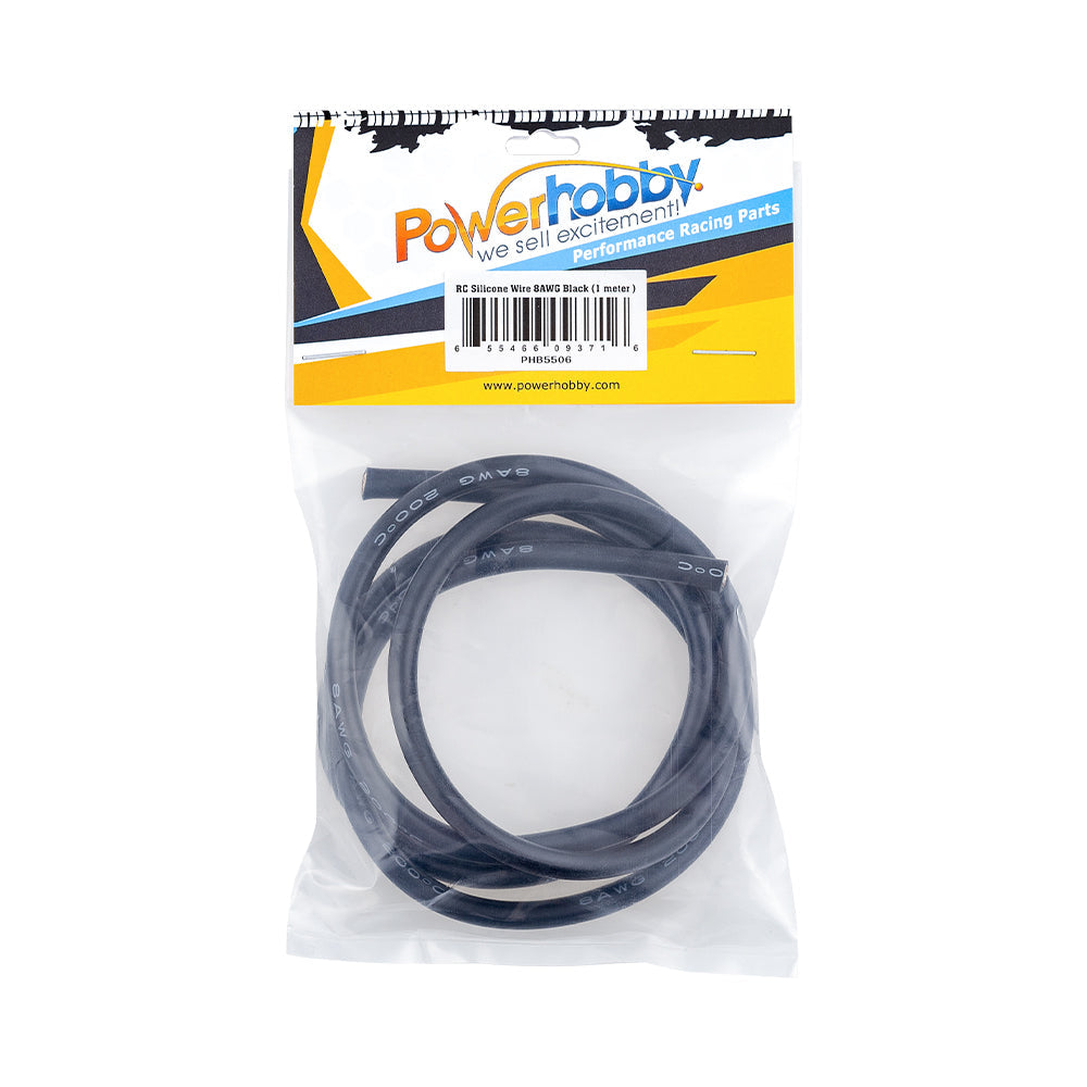 Powerhobby 8AWG RC Silicone Hookup Wire Black 1 Meter