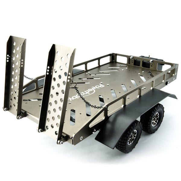 Powerhobby 1/18 / 1/16 Metal Trailer w Lights Silver FOR Traxxas TRX-4M