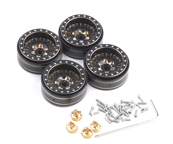 Powerhobby Axial SCX24 1.0" Black / Gold Brass Beadlock Crawler Wheels 1/24