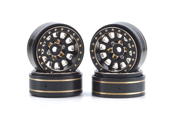 Powerhobby Axial SCX24 1.0" Black / Gold Brass Beadlock Crawler Wheels 1/24