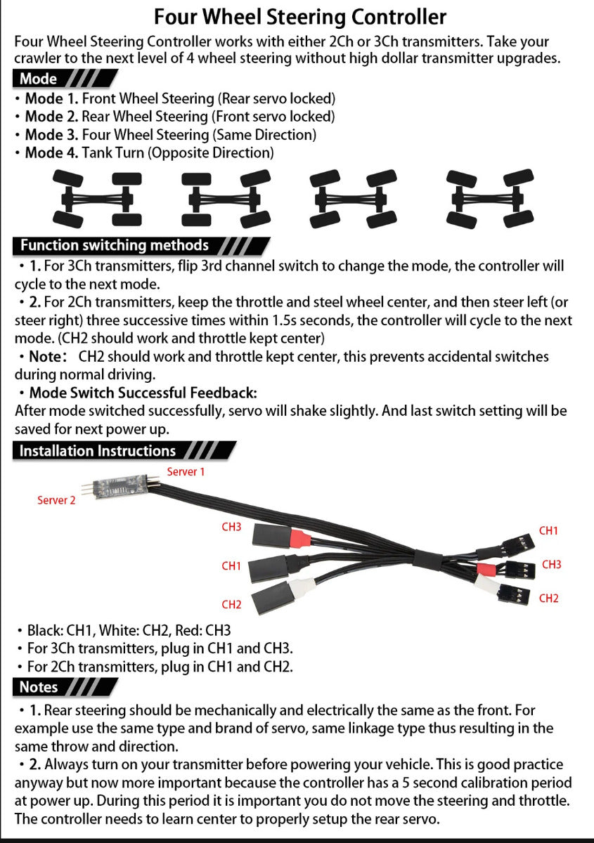 Powerhobby Four Wheel Steering Controller FOR Rock Crawler 1/24 1/18 1/10