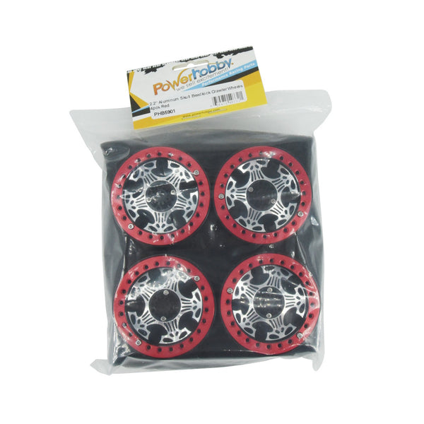 Powerhobby Aluminum 2.2" Beadlock Wheels Red (4) 1/10 Rock Crawler