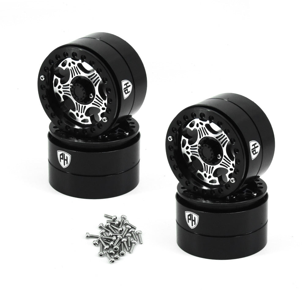 Powerhobby Aluminum 2.2" Beadlock Wheels Black (4) 1/10 Rock Crawler