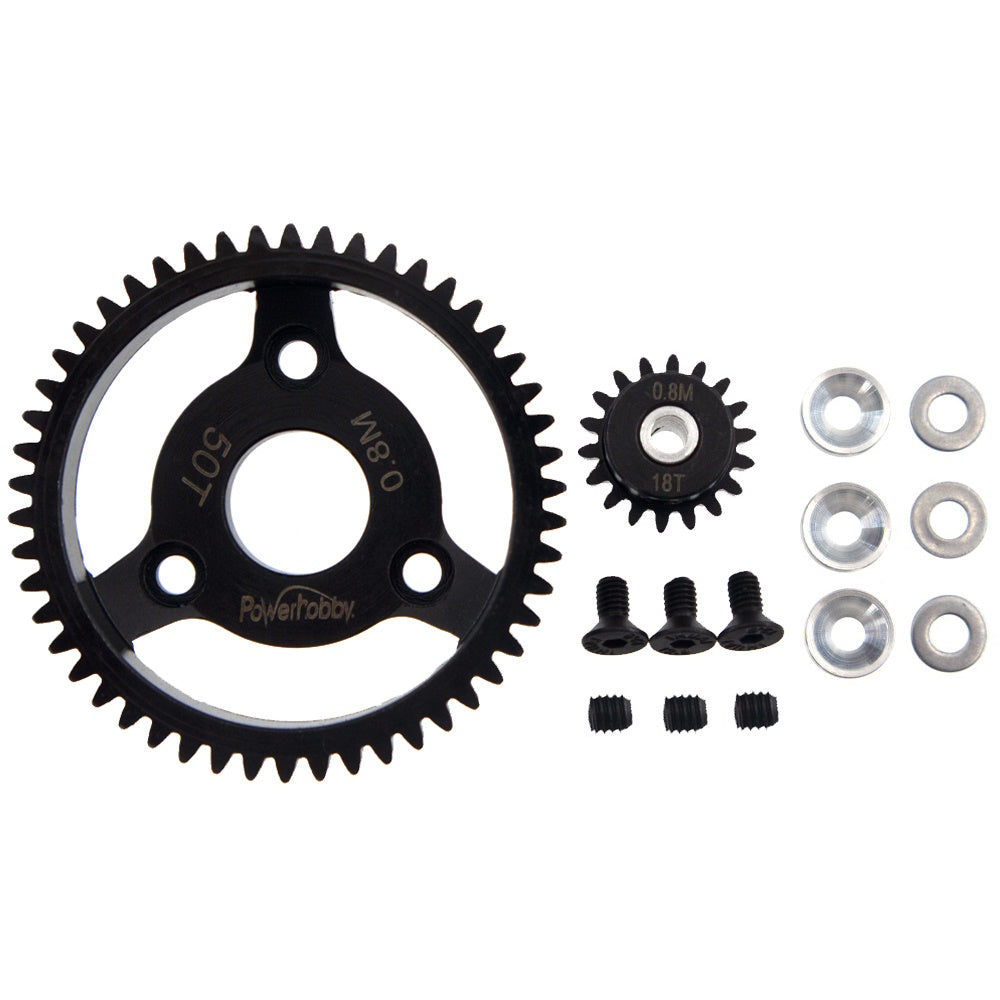 Powerhobby Hardened Steel 32P 50T 0.8M Spur Gear w 18T Pinion FOR Traxxas Slash 2WD