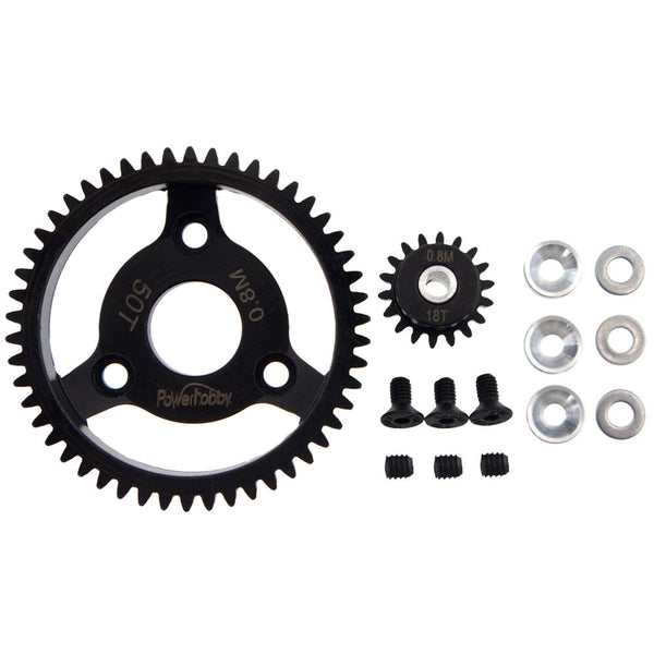Powerhobby Hardened Steel 32P 50T 0.8M Spur Gear w 18T Pinion FOR Traxxas Slash 2WD