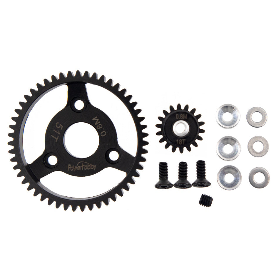 Powerhobby HS 32P 51T 0.8M Spur Gear w 18T Pinion FOR Traxxas Slash 2WD