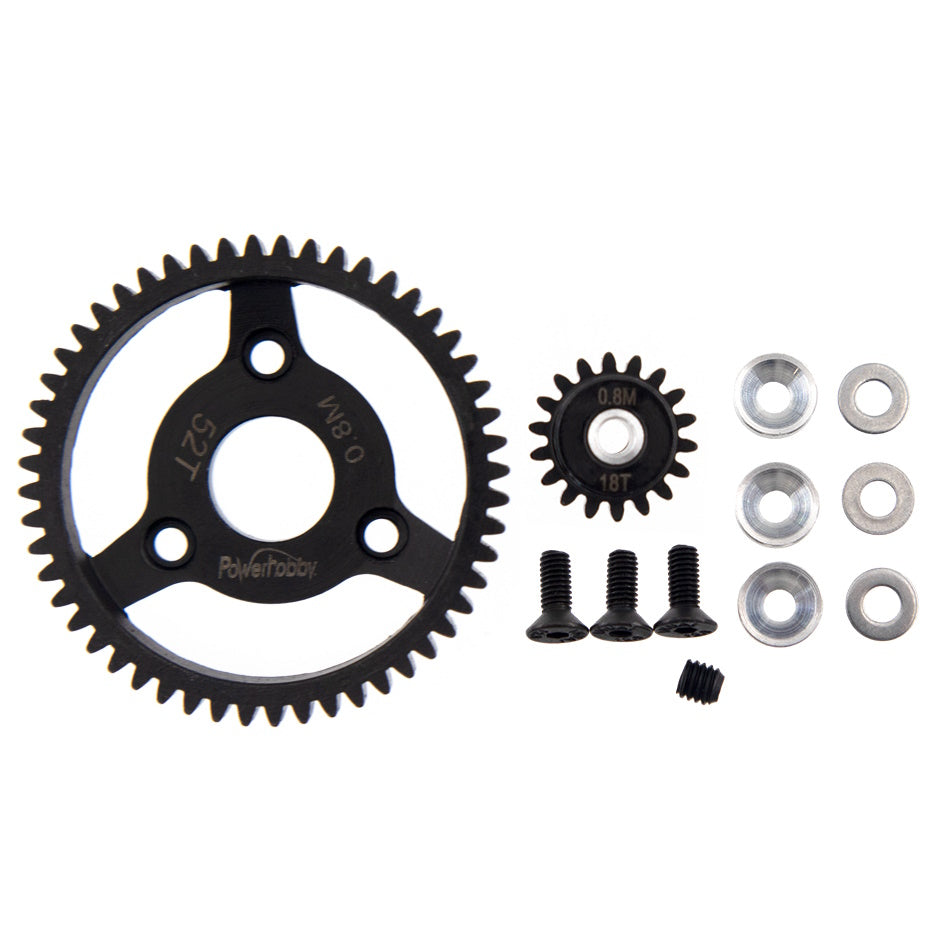 Powerhobby Hardened Steel 32P 52T 0.8M Spur Gear w 18T Pinion FOR Traxxas Slash 2WD