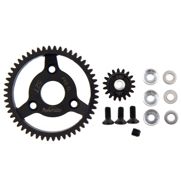 Powerhobby Hardened Steel 32P 52T 0.8M Spur Gear w 18T Pinion FOR Traxxas Slash 2WD
