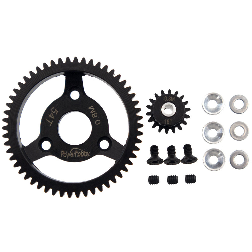 Powerhobby Hardened Steel 32P 54T 0.8M Spur Gear w 18T Pinion FOR Traxxas Slash 2WD