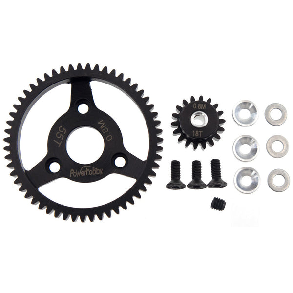 Powerhobby Hardened Steel 32P 55T 0.8M Spur Gear w 18T Pinion FOR Traxxas Slash 2WD