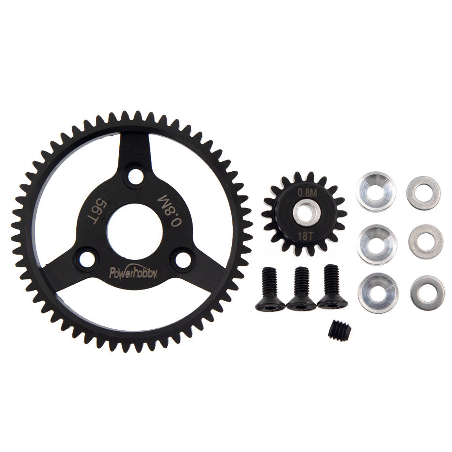 Powerhobby HS 32P 56T 0.8M Spur Gear w 18T Pinion FOR Traxxas Slash 2WD