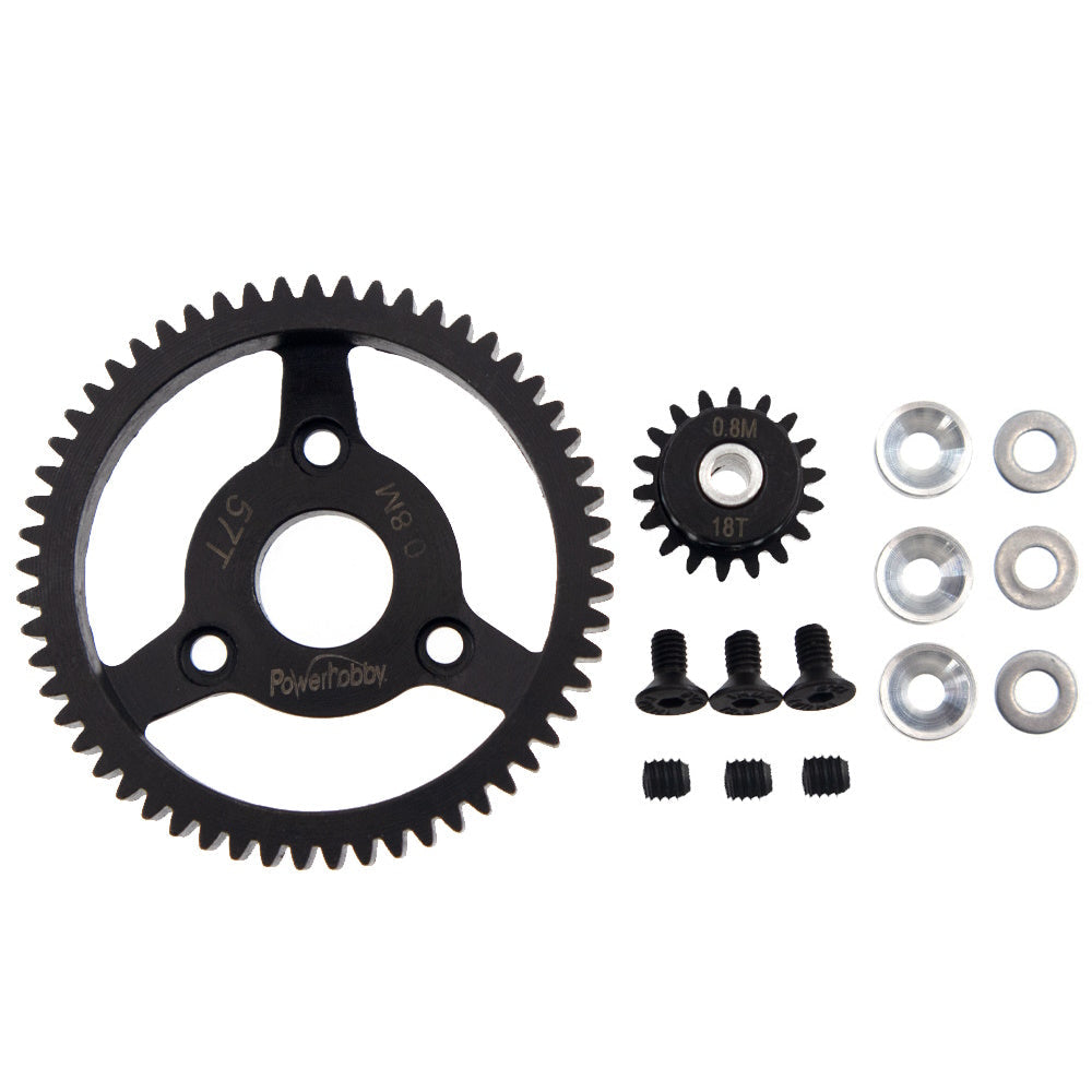 Powerhobby Hardened Steel 32P 57T 0.8M Spur Gear w 18T Pinion FOR Traxxas Slash 2WD
