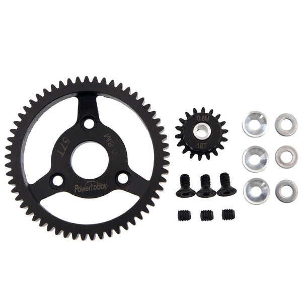 Powerhobby Hardened Steel 32P 57T 0.8M Spur Gear w 18T Pinion FOR Traxxas Slash 2WD