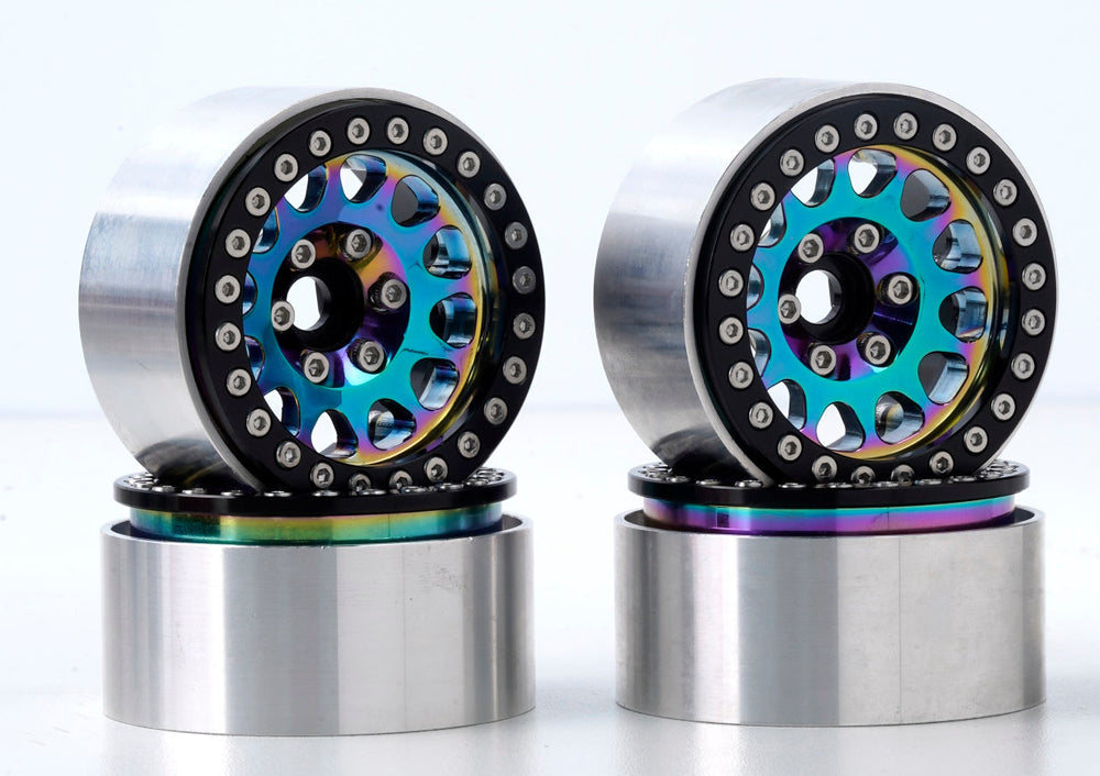 Powerhobby Aluminum 1.9" Beadlock Wheels Green Titanium (4) 1/10 Rock Crawler