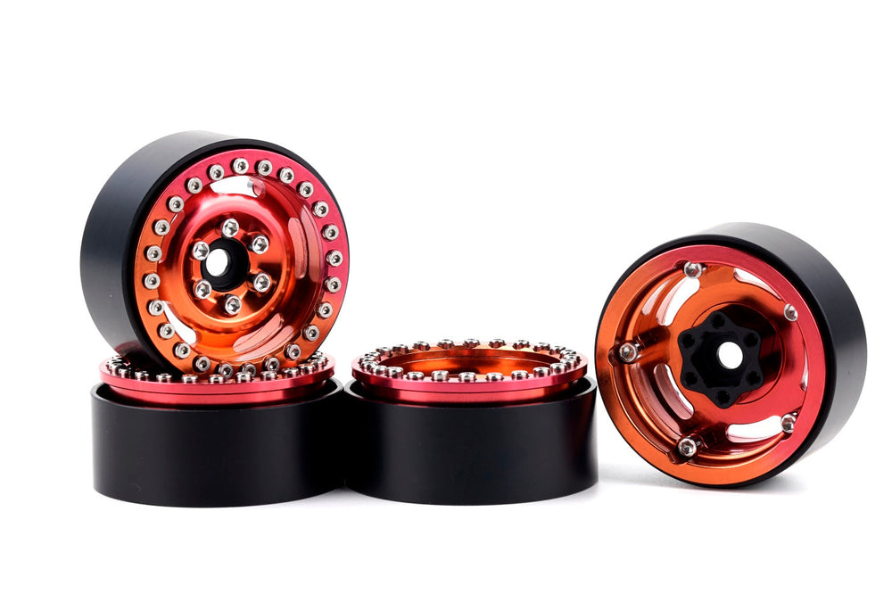 Powerhobby B6 Aluminum 1.9 Beadlock Wheels Orange / Red (4) 1/10 Rock Crawler
