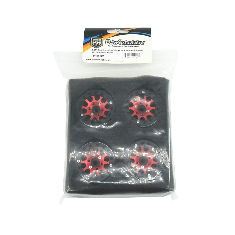 Powerhobby Aluminum 2.2" Beadlock Wheels Red (4) 1/10 Rock Crawler