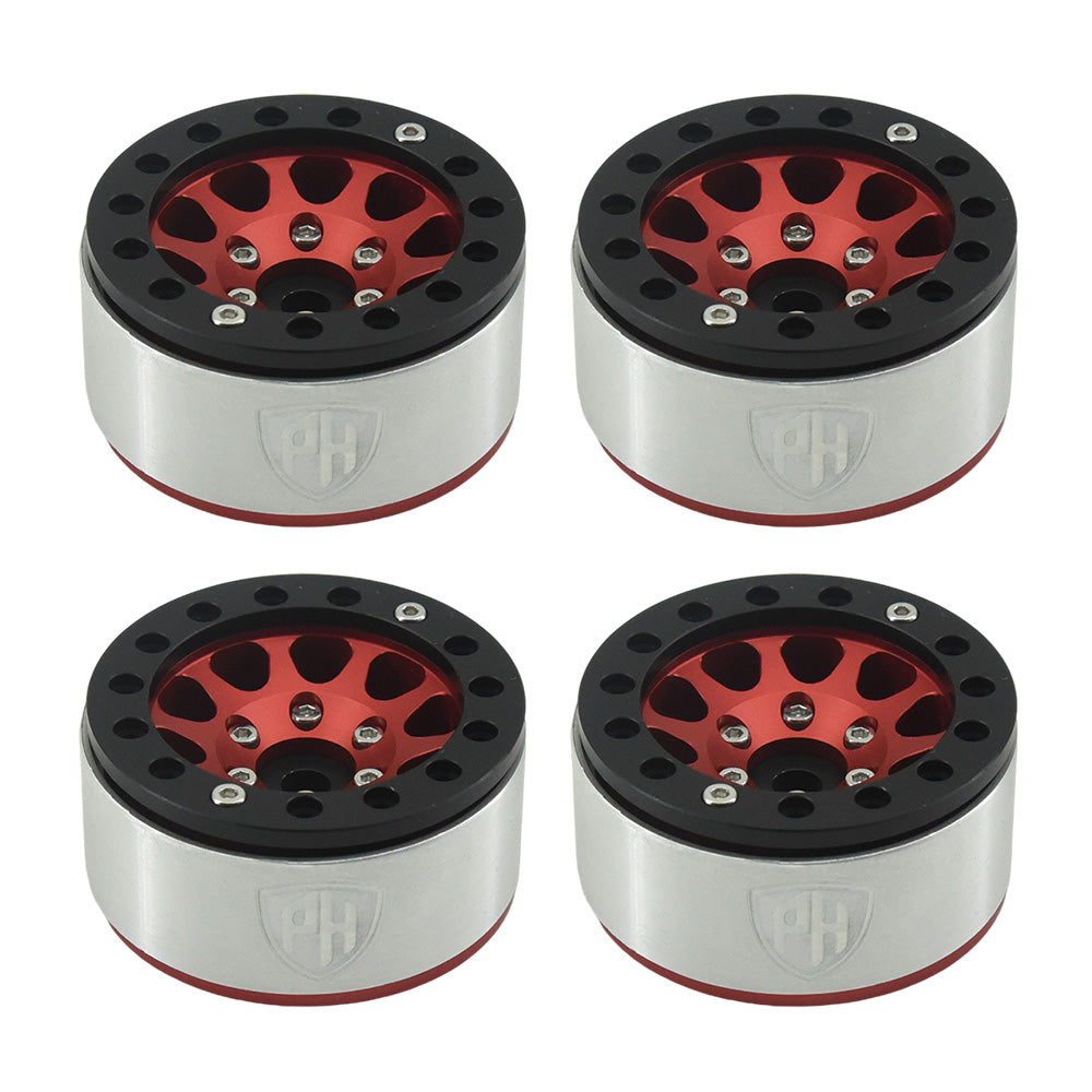 Powerhobby Aluminum 1.55" Beadlock Wheels Red (4) 1/10 Rock Crawler