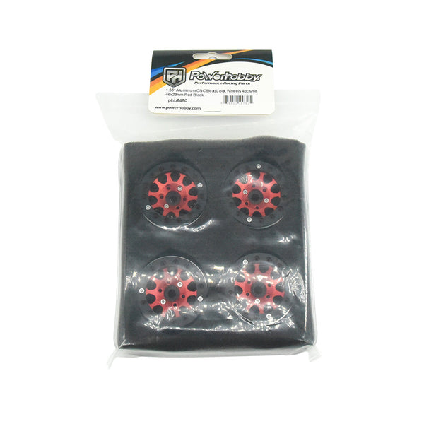 Powerhobby Aluminum 1.55" Beadlock Wheels Red (4) 1/10 Rock Crawler