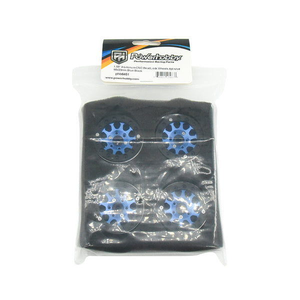 Powerhobby Aluminum 1.55" Beadlock Wheels Blue (4) 1/10 Rock Crawler
