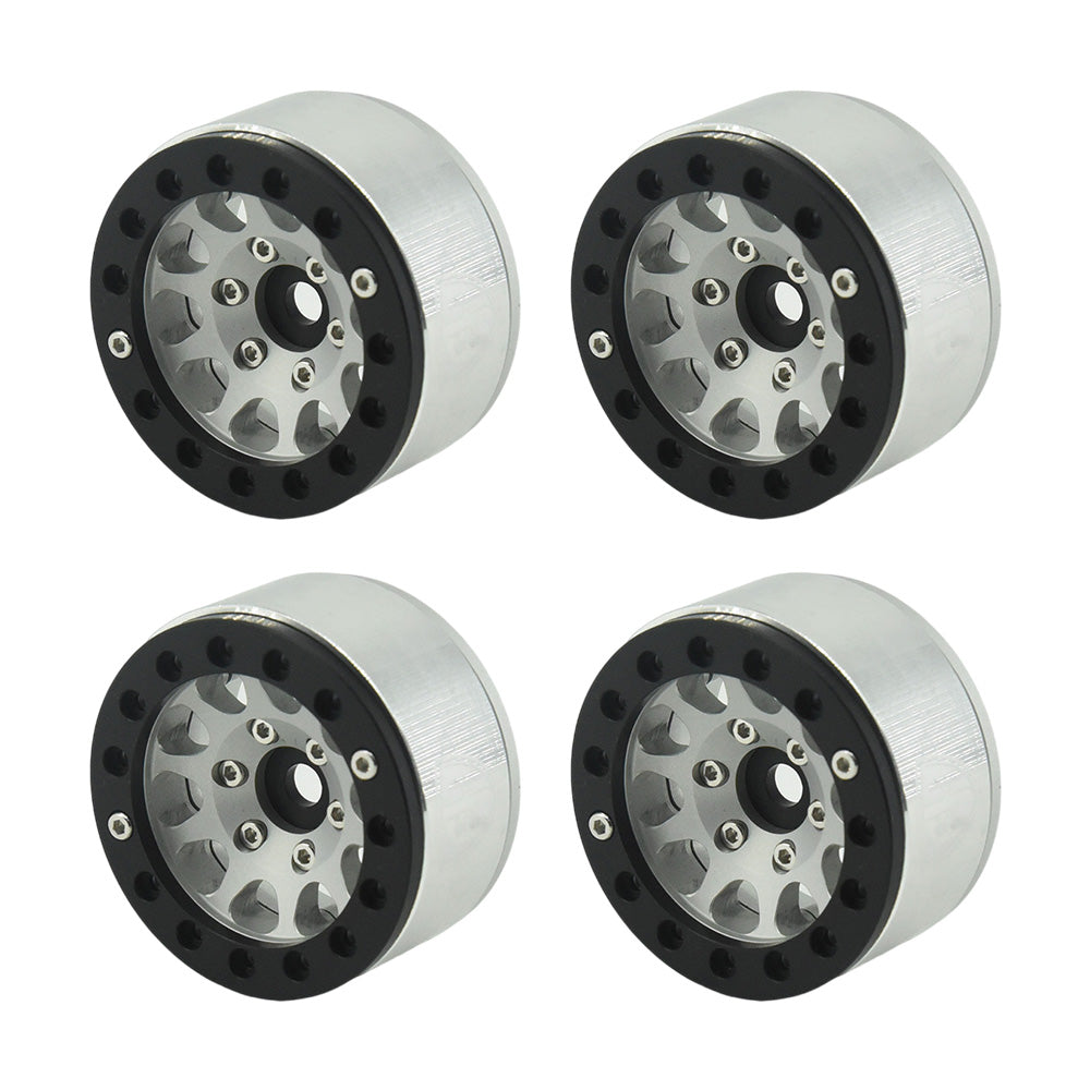 Powerhobby Aluminum 1.55" Beadlock Wheels Silver (4) 1/10 Rock Crawler