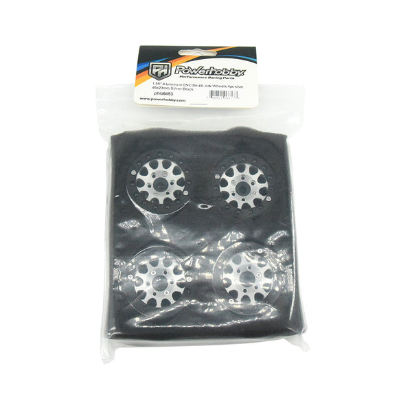 Powerhobby Aluminum 1.55" Beadlock Wheels Silver (4) 1/10 Rock Crawler