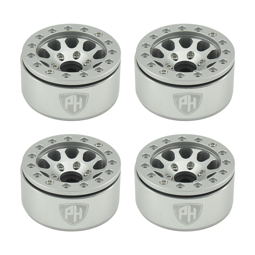 Powerhobby Aluminum 1.55" Beadlock Wheels Silver (4) 1/10 Rock Crawler