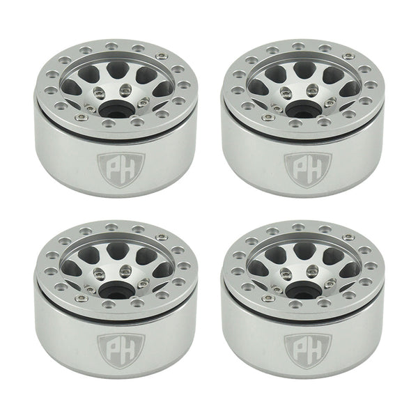 Powerhobby Aluminum 1.55" Beadlock Wheels Silver (4) 1/10 Rock Crawler