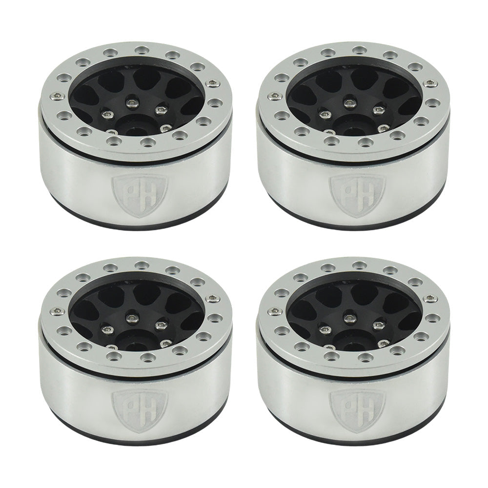 Powerhobby Aluminum 1.55" Beadlock Wheels Black (4) 1/10 Rock Crawler