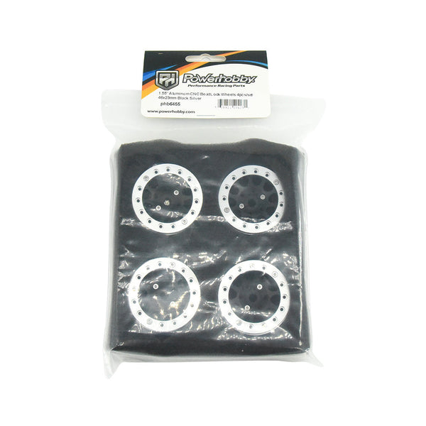 Powerhobby Aluminum 1.55" Beadlock Wheels Black (4) 1/10 Rock Crawler